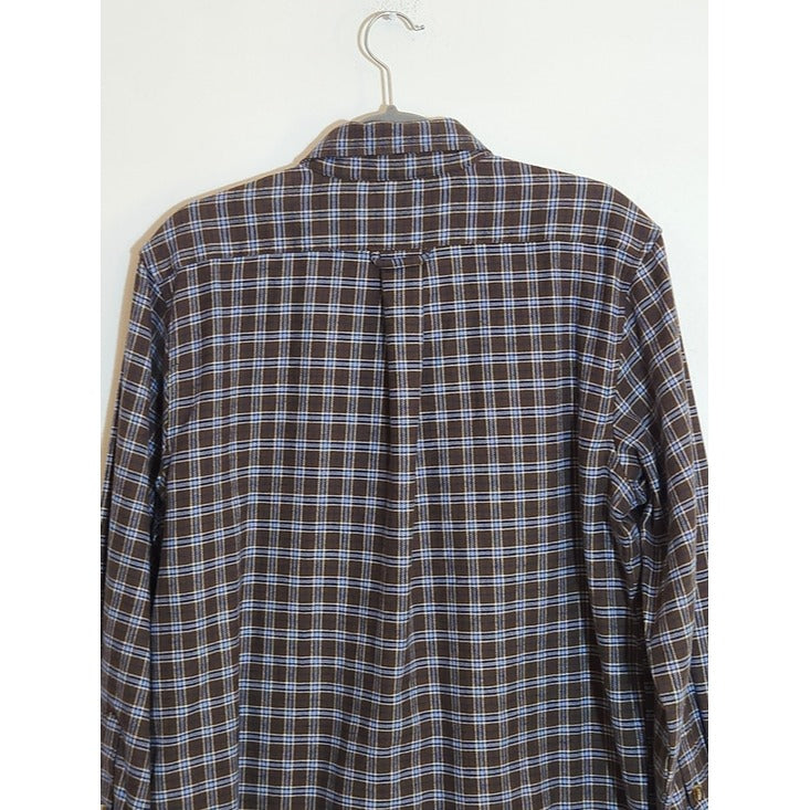 Drake Brown and Blue Plaid Flannel Button Down Shirt Size Small