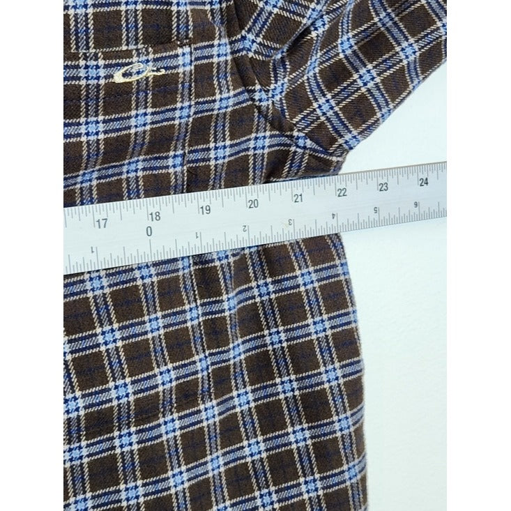 Drake Brown and Blue Plaid Flannel Button Down Shirt Size Small