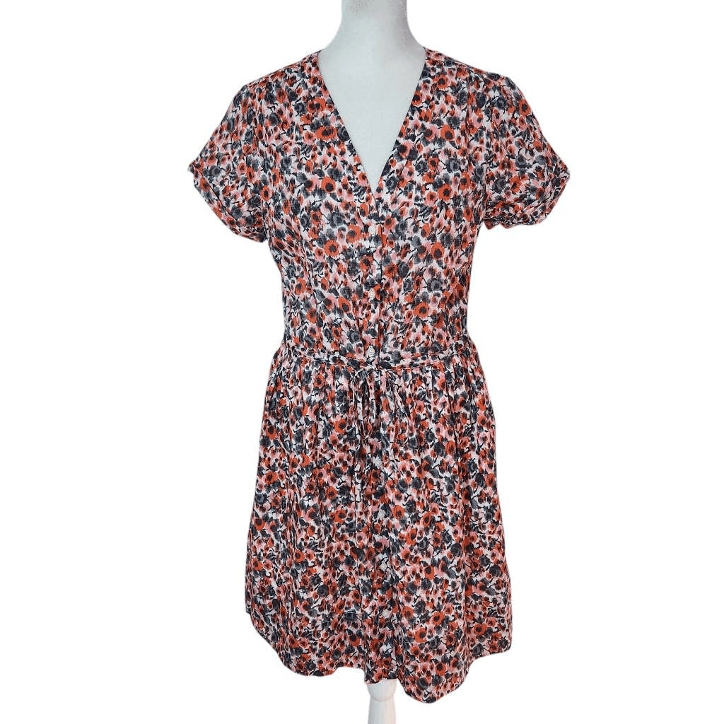 Gap Gray and Pink Floral Cotton Shirt Dress NWT Size O Petite Mini Shirt Dress
