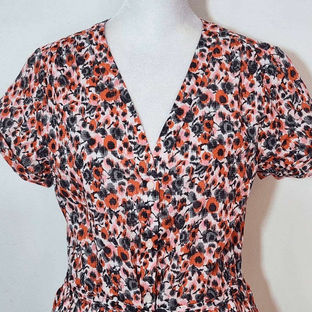 Gap Gray and Pink Floral Cotton Shirt Dress NWT Size O Petite Mini Shirt Dress