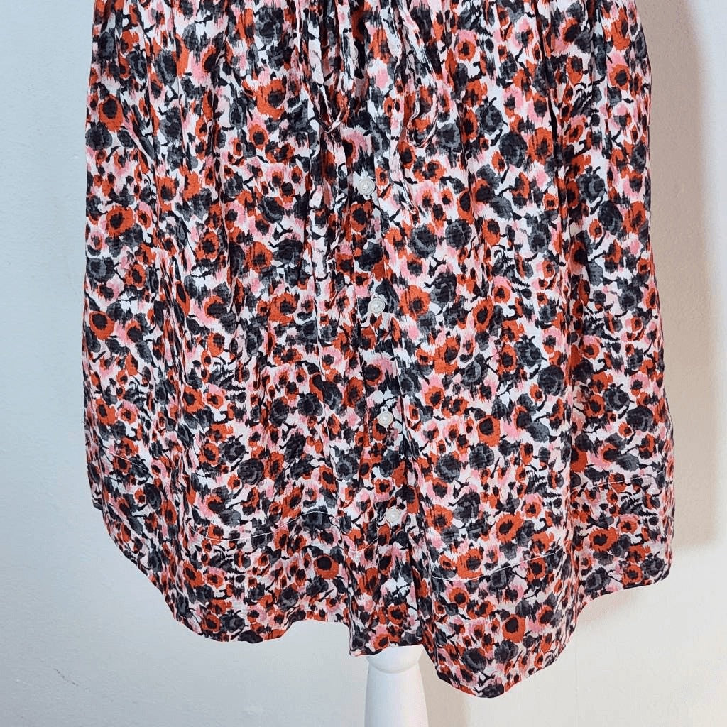Gap Gray and Pink Floral Cotton Shirt Dress NWT Size O Petite Mini Shirt Dress