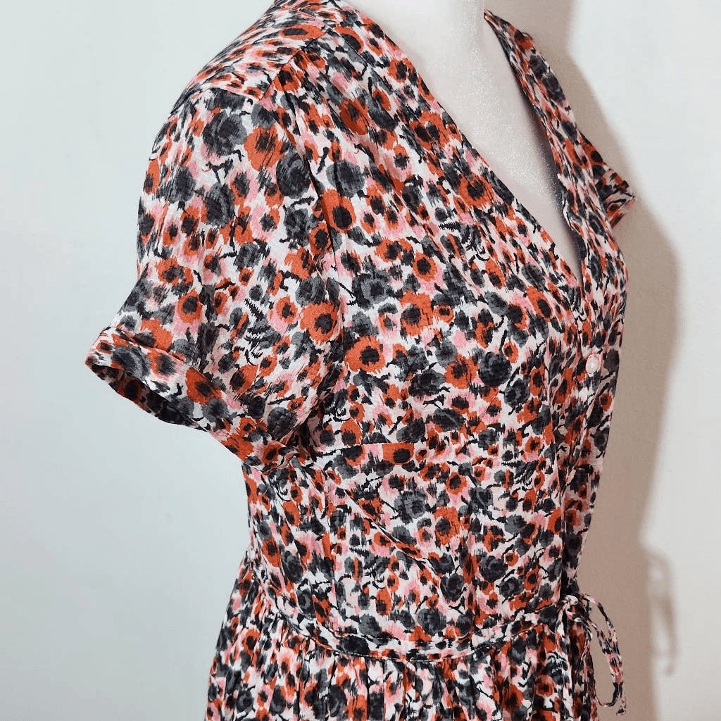 Gap Gray and Pink Floral Cotton Shirt Dress NWT Size O Petite Mini Shirt Dress