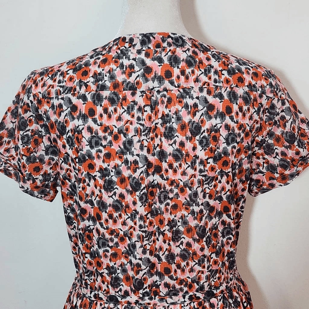 Gap Gray and Pink Floral Cotton Shirt Dress NWT Size O Petite Mini Shirt Dress