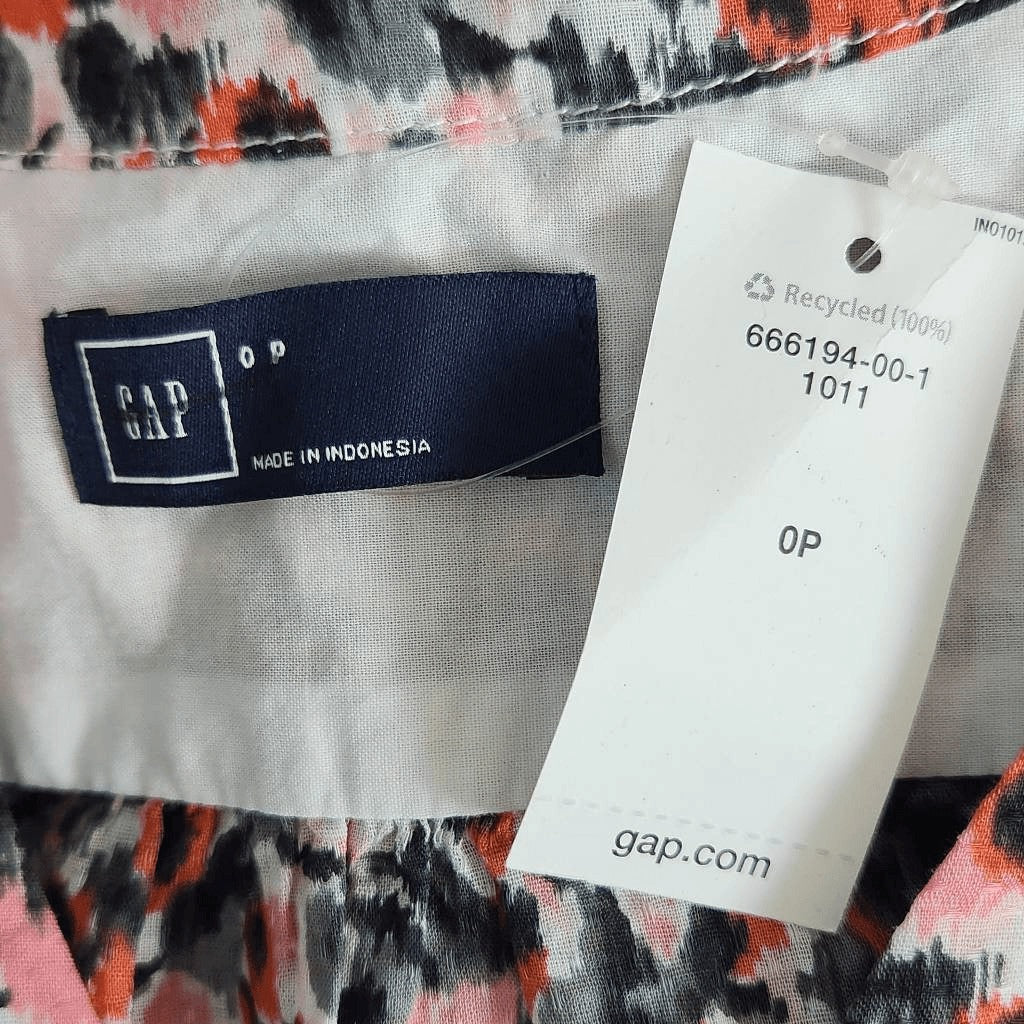 Gap Gray and Pink Floral Cotton Shirt Dress NWT Size O Petite Mini Shirt Dress