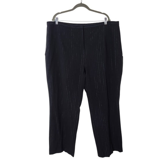 Terry Lewis Black Dress Pants with Metallic Blue Stripe Size 24