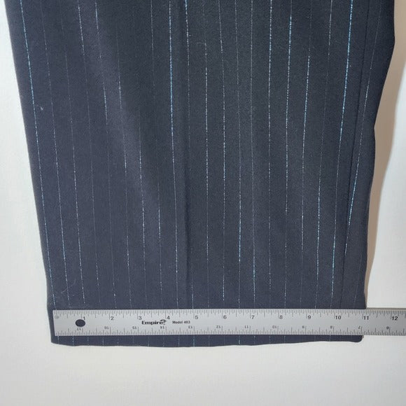 Terry Lewis Black Dress Pants with Metallic Blue Stripe Size 24