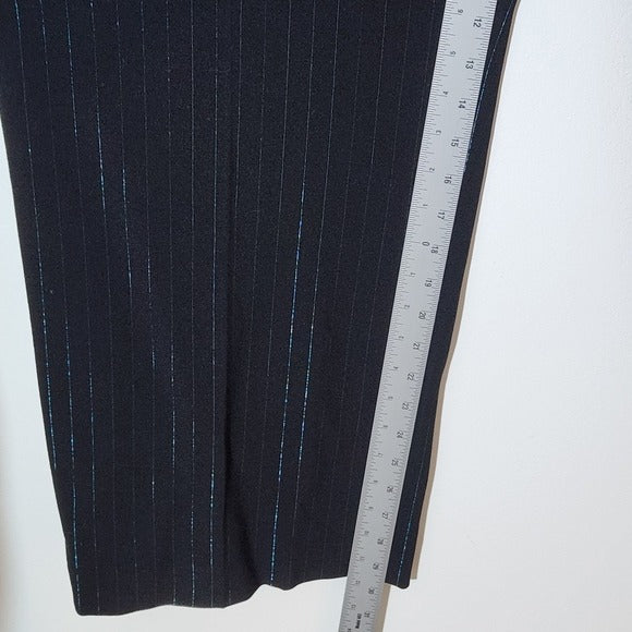 Terry Lewis Black Dress Pants with Metallic Blue Stripe Size 24