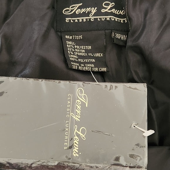 Terry Lewis Black Dress Pants with Metallic Blue Stripe Size 24