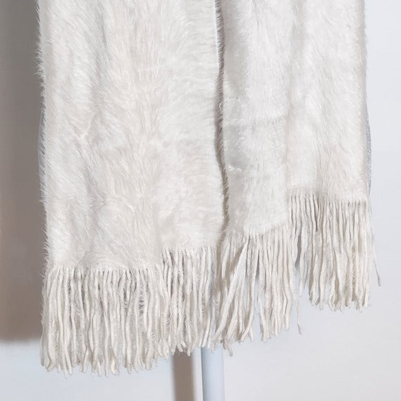 Cejon Cream Faux Fur Scarf with Fringe 8 x 74