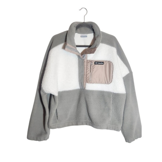 Columbia Gray and White Colorblock Fleece Pullover Size XXL