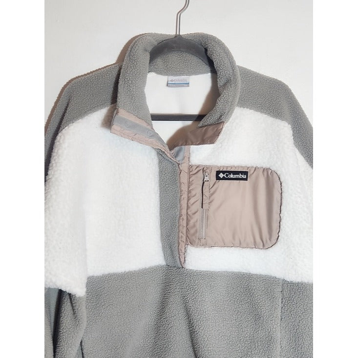Columbia Gray and White Colorblock Fleece Pullover Size XXL