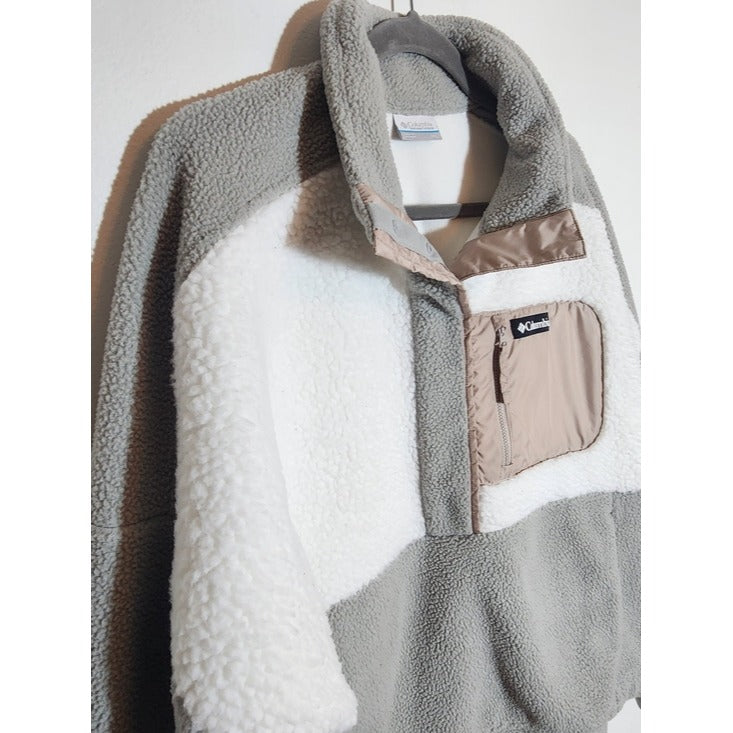 Columbia Gray and White Colorblock Fleece Pullover Size XXL