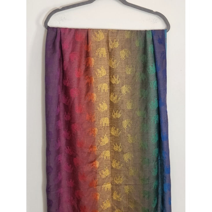 Pashmina Rainbow Elephant Print Scarf with Fringe 68 x 26
