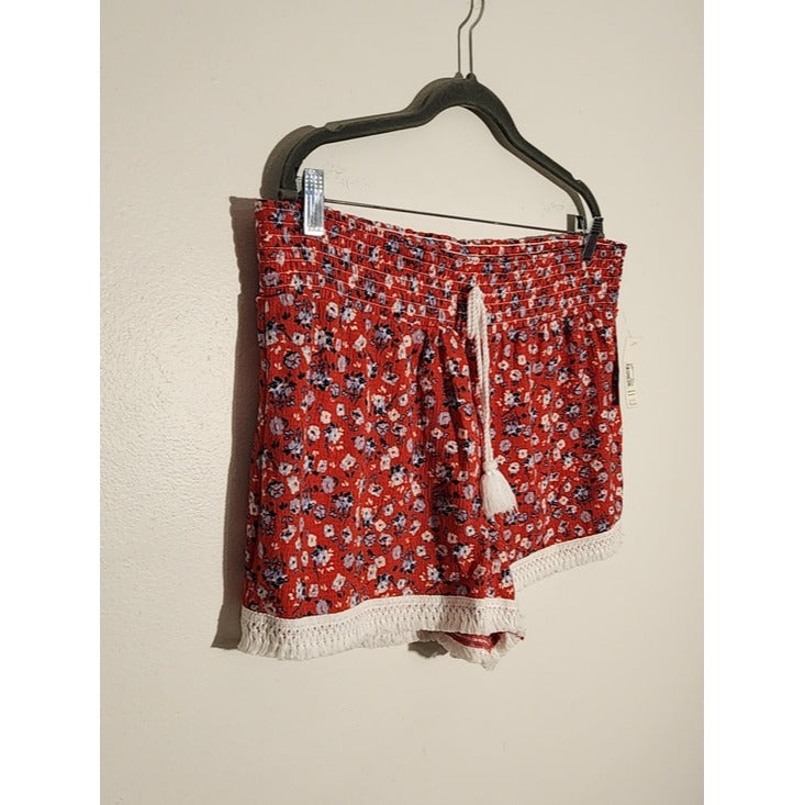 No Boundaries Red Floral Boho Shorts Size XL 15-17 NWT