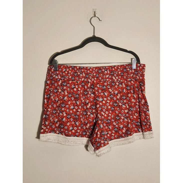 No Boundaries Red Floral Boho Shorts Size XL 15-17 NWT