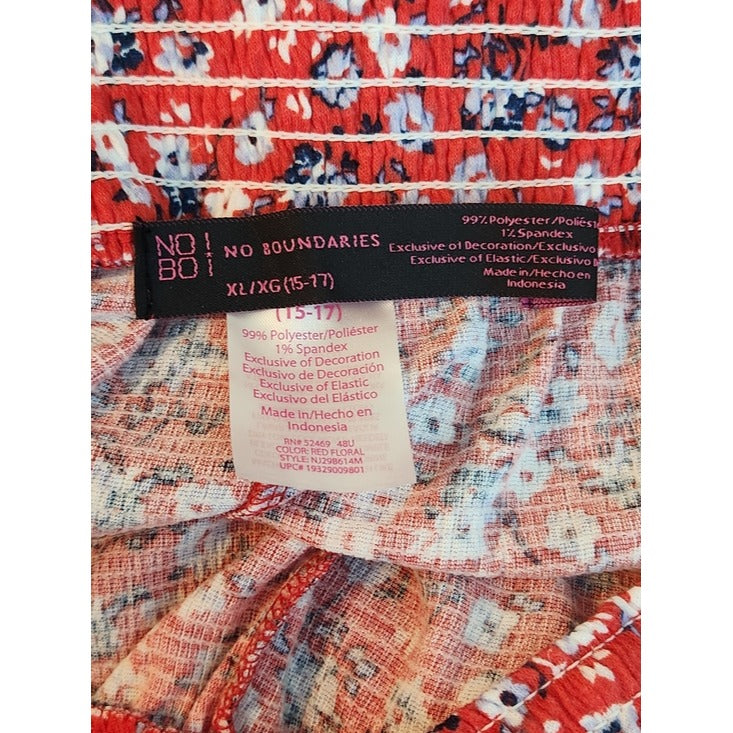 No Boundaries Red Floral Boho Shorts Size XL 15-17 NWT