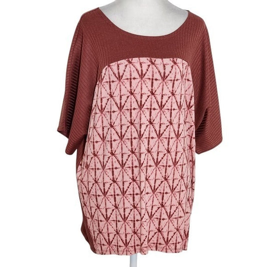Cato Pink Boho Short Sleeve Top Size 14/16W Cato Live Well Boho Print Top