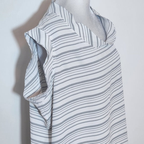 CABI White and Black Striped Cap Sleeve Blouse Size Large