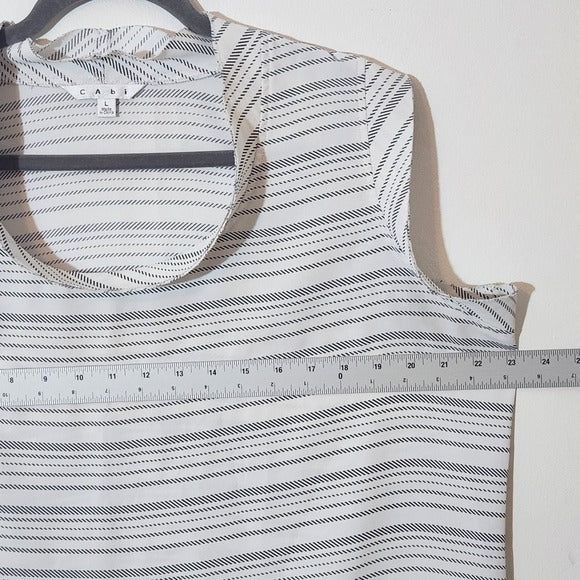 CABI White and Black Striped Cap Sleeve Blouse Size Large