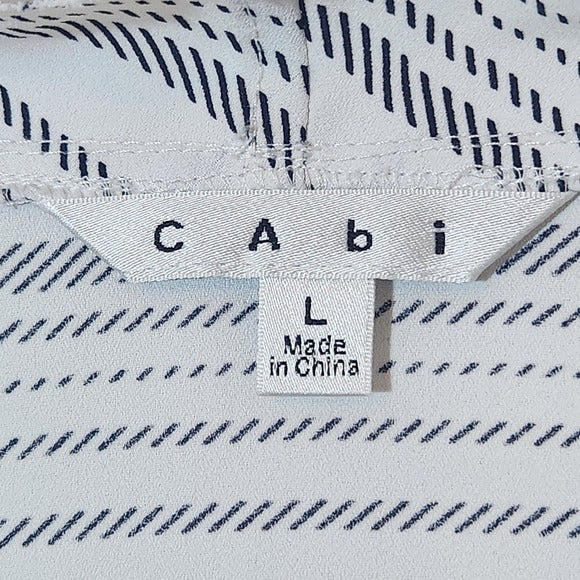 CABI White and Black Striped Cap Sleeve Blouse Size Large