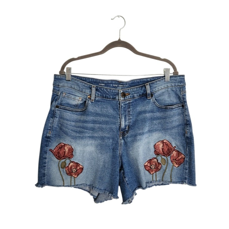 Lane Bryant Denim Shorts with Embroidered Floral Detail Size 16