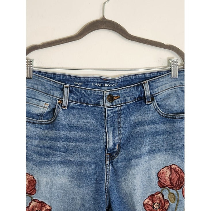 Lane Bryant Denim Shorts with Embroidered Floral Detail Size 16