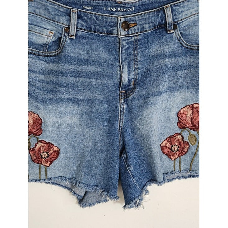 Lane Bryant Denim Shorts with Embroidered Floral Detail Size 16