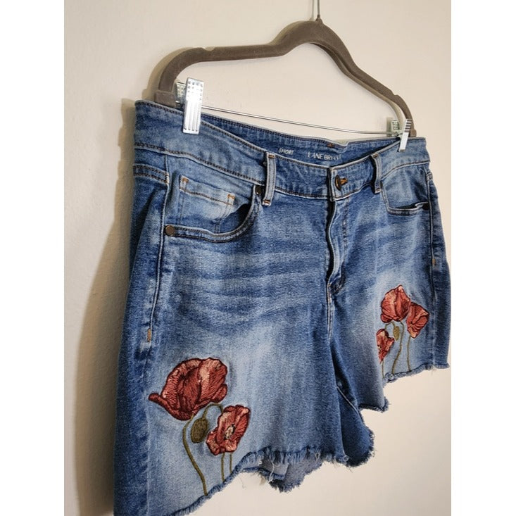 Lane Bryant Denim Shorts with Embroidered Floral Detail Size 16