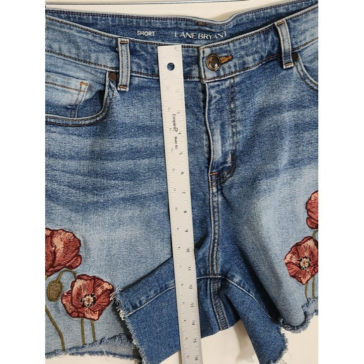 Lane Bryant Denim Shorts with Embroidered Floral Detail Size 16