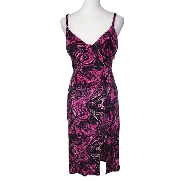 Derek Heart Purple Velvet Bodycon Dress Size Medium Pink and Black Party Dress