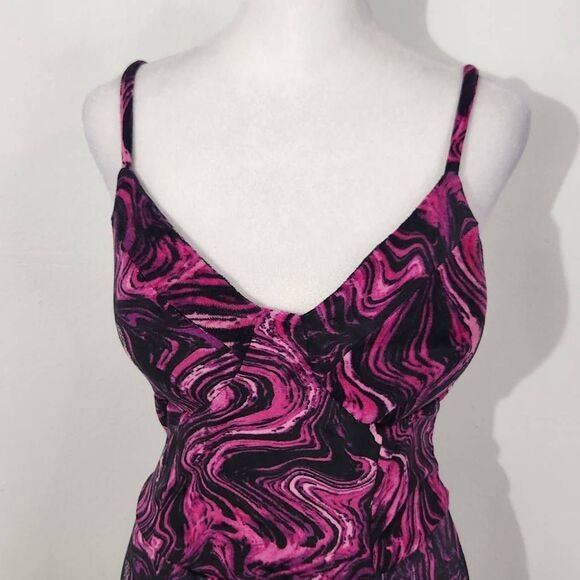 Derek Heart Purple Velvet Bodycon Dress Size Medium Pink and Black Party Dress