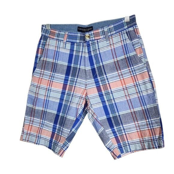 U.S. Polo Assn. Blue and Pink Plaid Shorts Size 28 Preppy Plaid Cotton Shorts