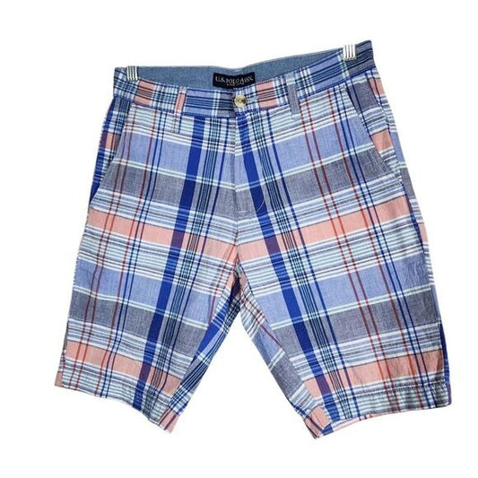 U.S. Polo Assn. Blue and Pink Plaid Shorts Size 28 Preppy Plaid Cotton Shorts