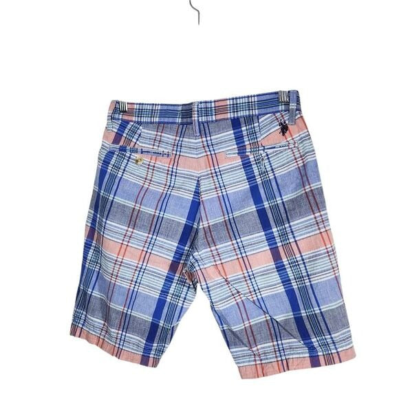 U.S. Polo Assn. Blue and Pink Plaid Shorts Size 28 Preppy Plaid Cotton Shorts