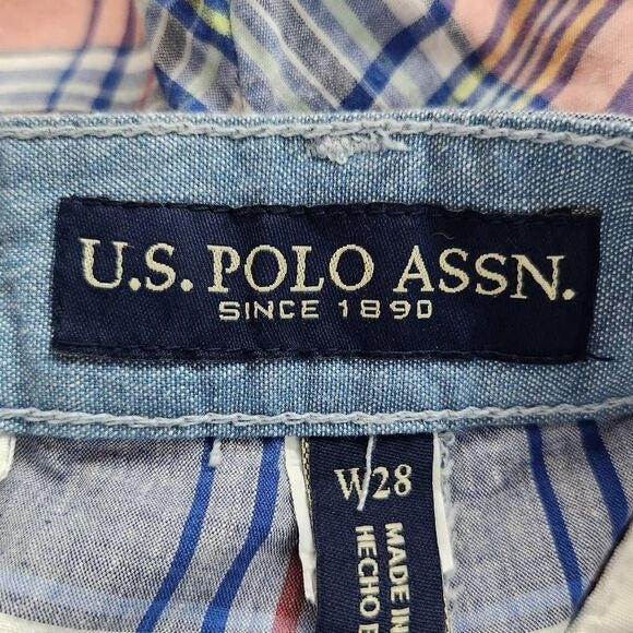U.S. Polo Assn. Blue and Pink Plaid Shorts Size 28 Preppy Plaid Cotton Shorts