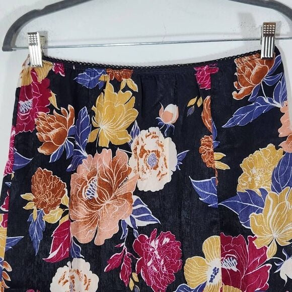 Band of the Free Black Floral Boho Midi Slip Skirt Size XS Black Boho Skirt, New