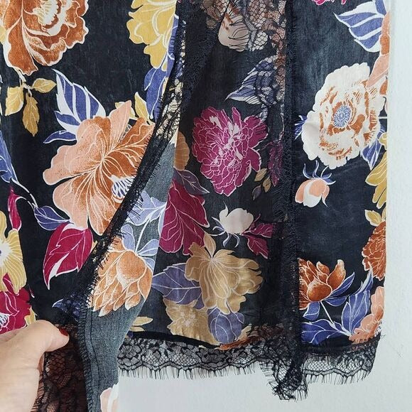 Band of the Free Black Floral Boho Midi Slip Skirt Size XS Black Boho Skirt, New
