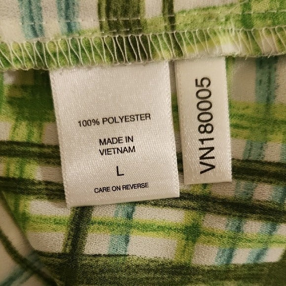 New York & Company Short Sleeve Green Plaid Blouse Size Large