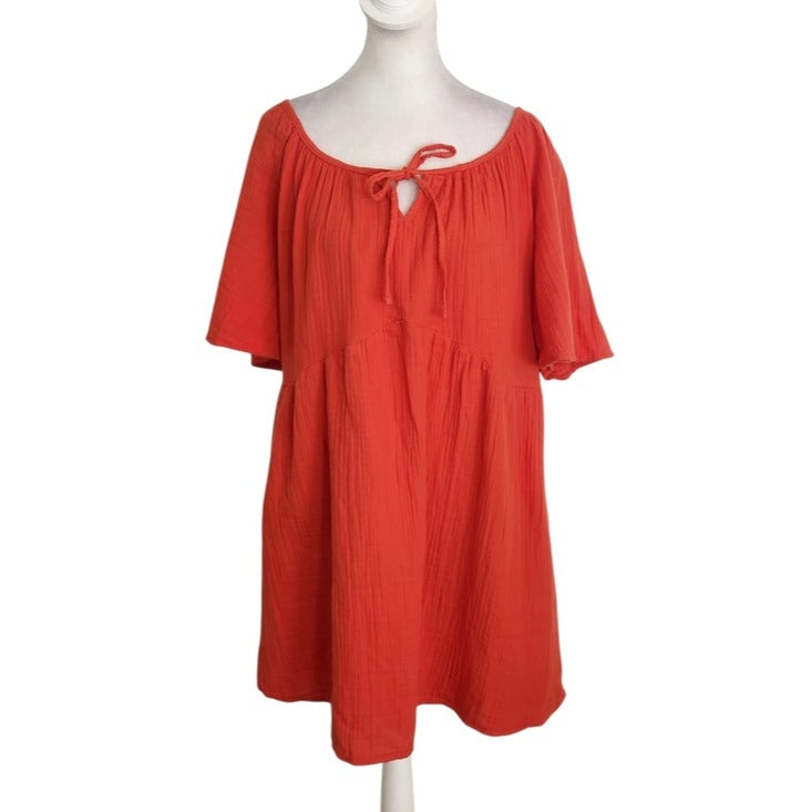 Old Navy Orange Cotton Gauze Relaxed Mini Dress with Pockets