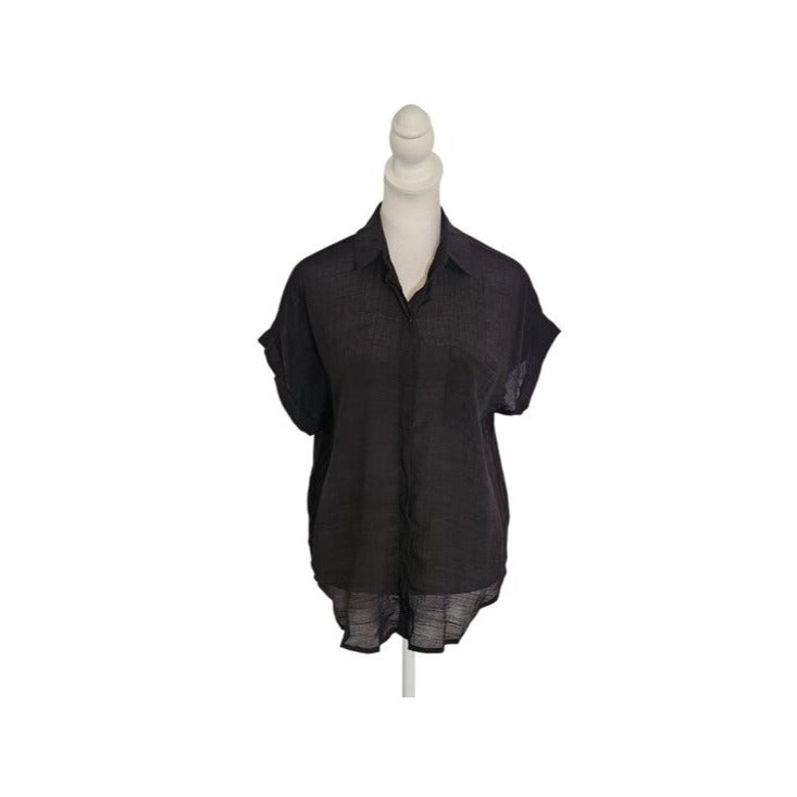 Twine and String Black Textured Sheer Button Up Blouse NWOT Size Medium