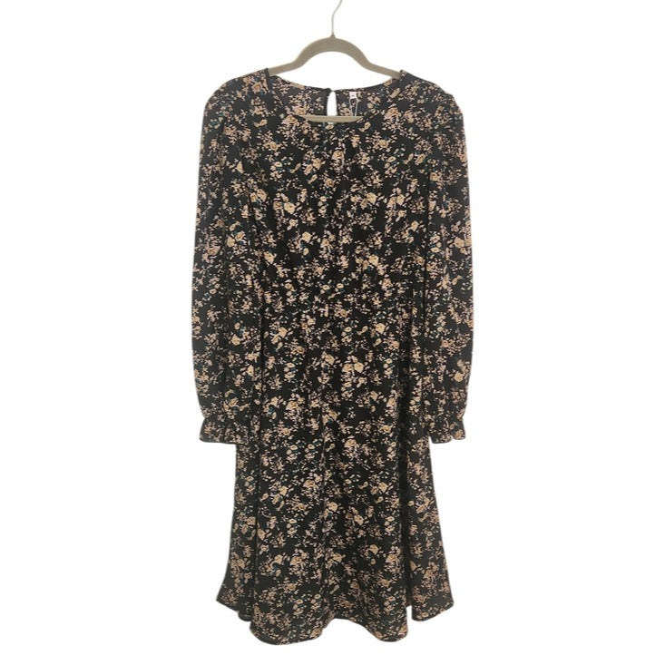 LuckSwan Black and Teal Blue Floral Long Sleeve Dress Size XL NWT