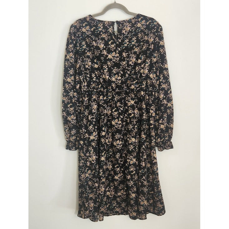 LuckSwan Black and Teal Blue Floral Long Sleeve Dress Size XL NWT