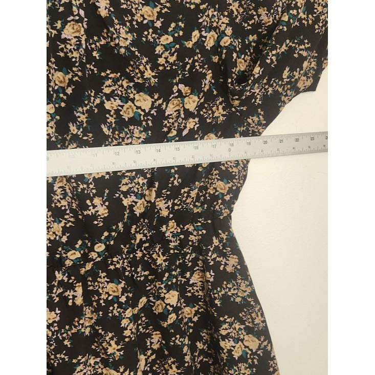 LuckSwan Black and Teal Blue Floral Long Sleeve Dress Size XL NWT