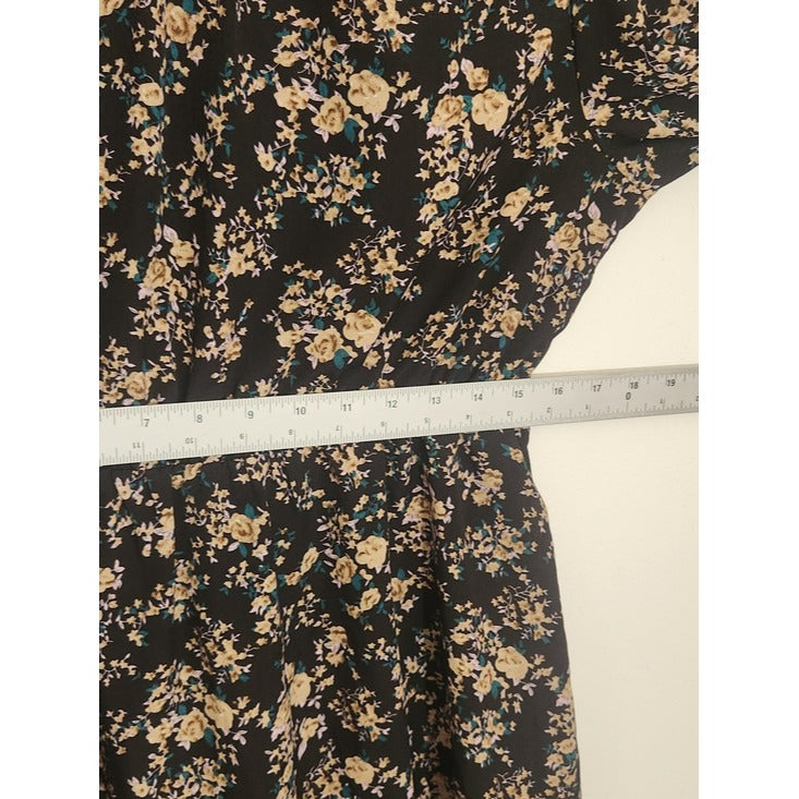 LuckSwan Black and Teal Blue Floral Long Sleeve Dress Size XL NWT