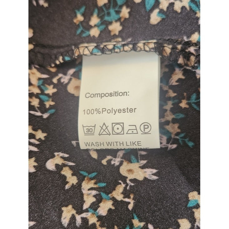 LuckSwan Black and Teal Blue Floral Long Sleeve Dress Size XL NWT