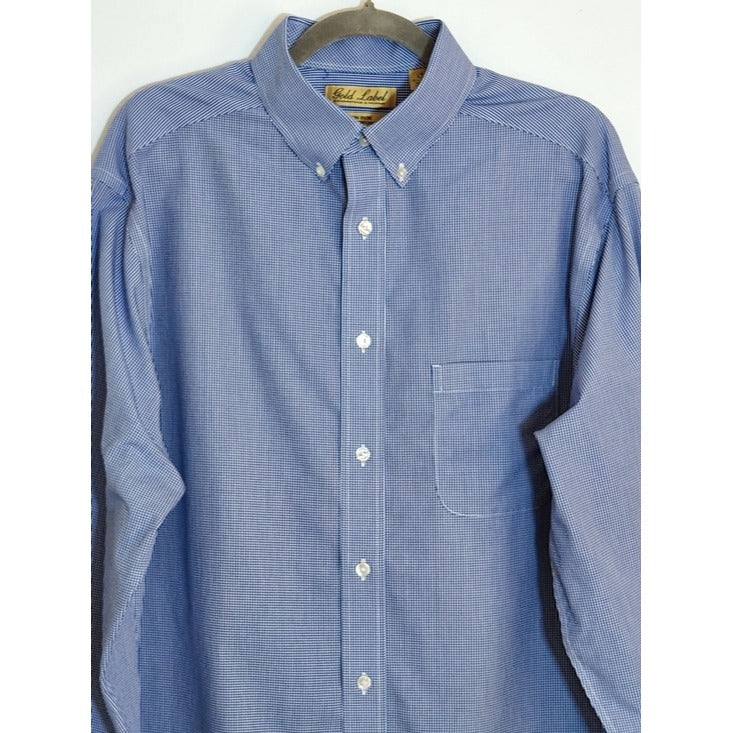 Roundtree & Yorke Gold Label Navy Gingham Check Buttondown Shirt Size LT