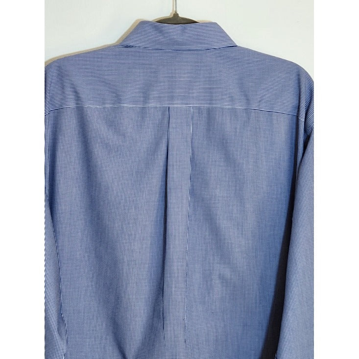 Roundtree & Yorke Gold Label Navy Gingham Check Buttondown Shirt Size LT