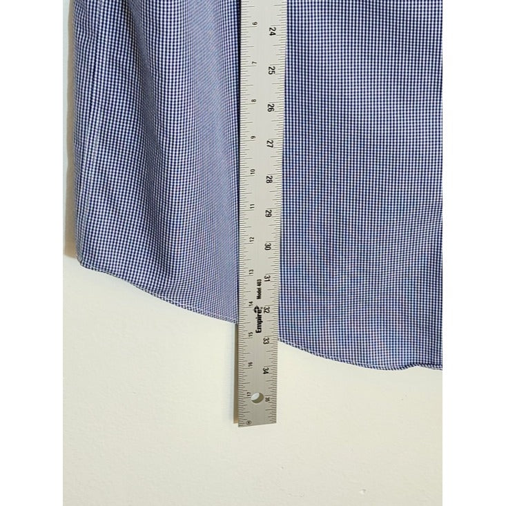 Roundtree & Yorke Gold Label Navy Gingham Check Buttondown Shirt Size LT