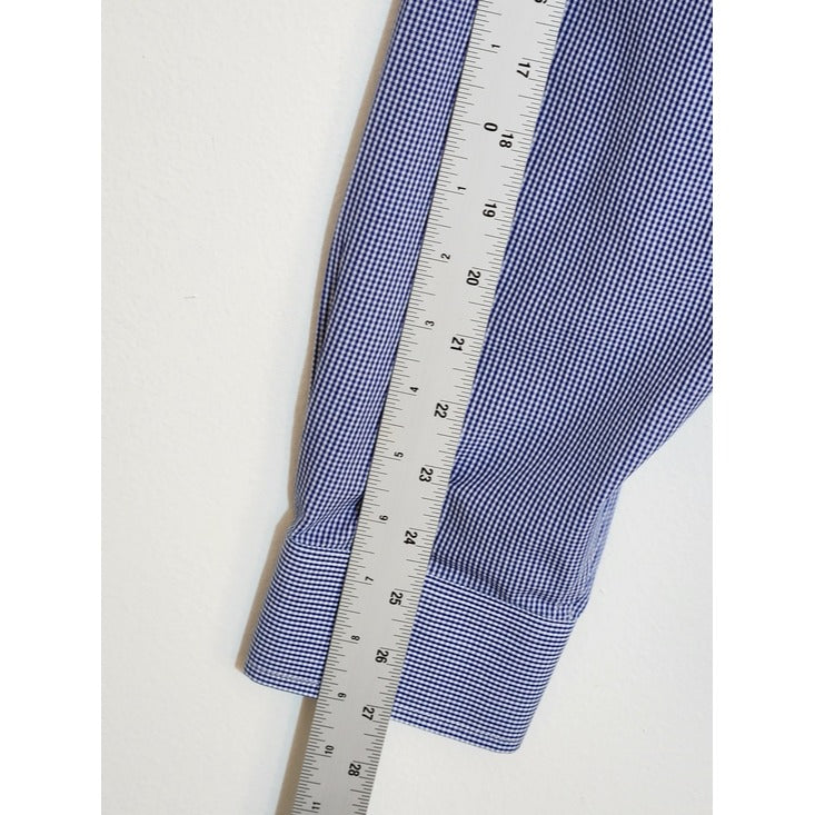 Roundtree & Yorke Gold Label Navy Gingham Check Buttondown Shirt Size LT