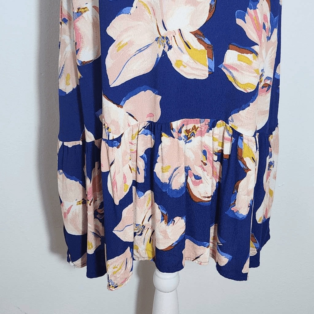 a new day Blue Floral Mini Shift Dress with Ruffle Hemline Size Small Easter Dre